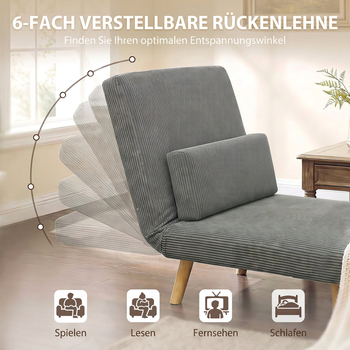 Schlafsessel 3 in 1 Schlafsofa mit Bettfunktion, 90x190cm Dunkelgrau