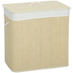 3 Section Laundry Basket with Lid, 144L Bamboo Laundry Hamper with Handles, Removable and Washable Liner, Cream White