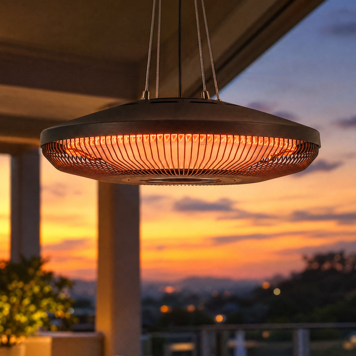 Infrarot Heizstrahler Hängend 2000W Carbonfaser Deckenheizstrahler mit LED-Beleuchtung Touch & Fernbedienung 2 Heizstufe