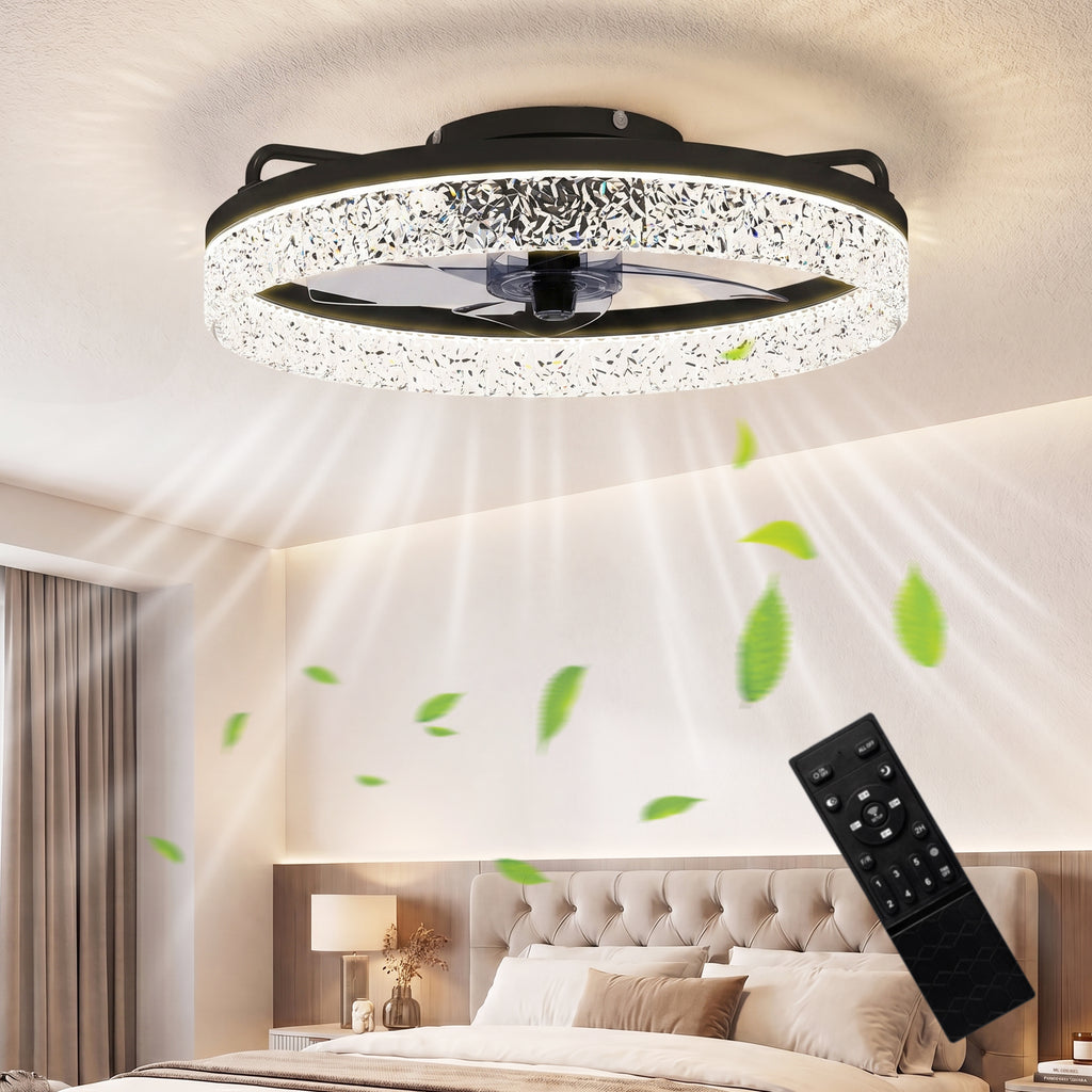 Deckenventilator mit Licht, dimmbarer LED-Deckenventilator mit Fernbedienung für Schlafzimmer und Wohnzimmer, Schwarz