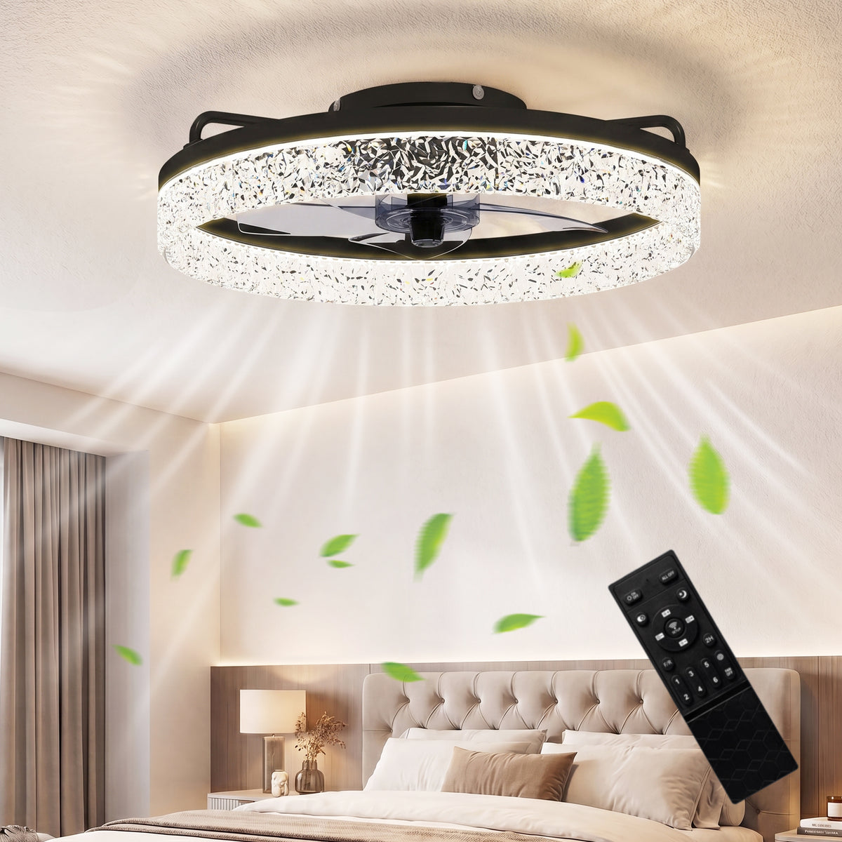Deckenventilator mit Licht, dimmbarer LED-Deckenventilator mit Fernbedienung für Schlafzimmer und Wohnzimmer, Schwarz