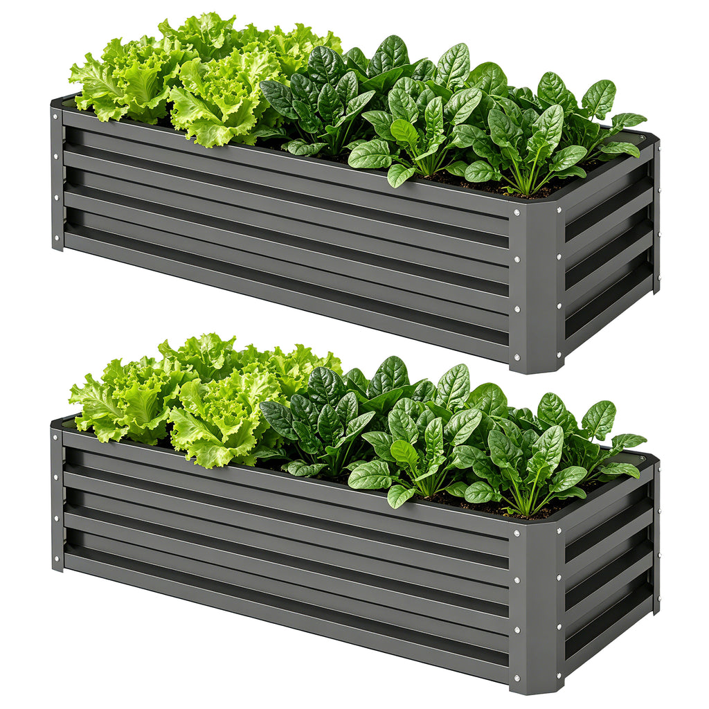 Set of Two 110 x 50cm Steel Planter Boxes - Dark Grey