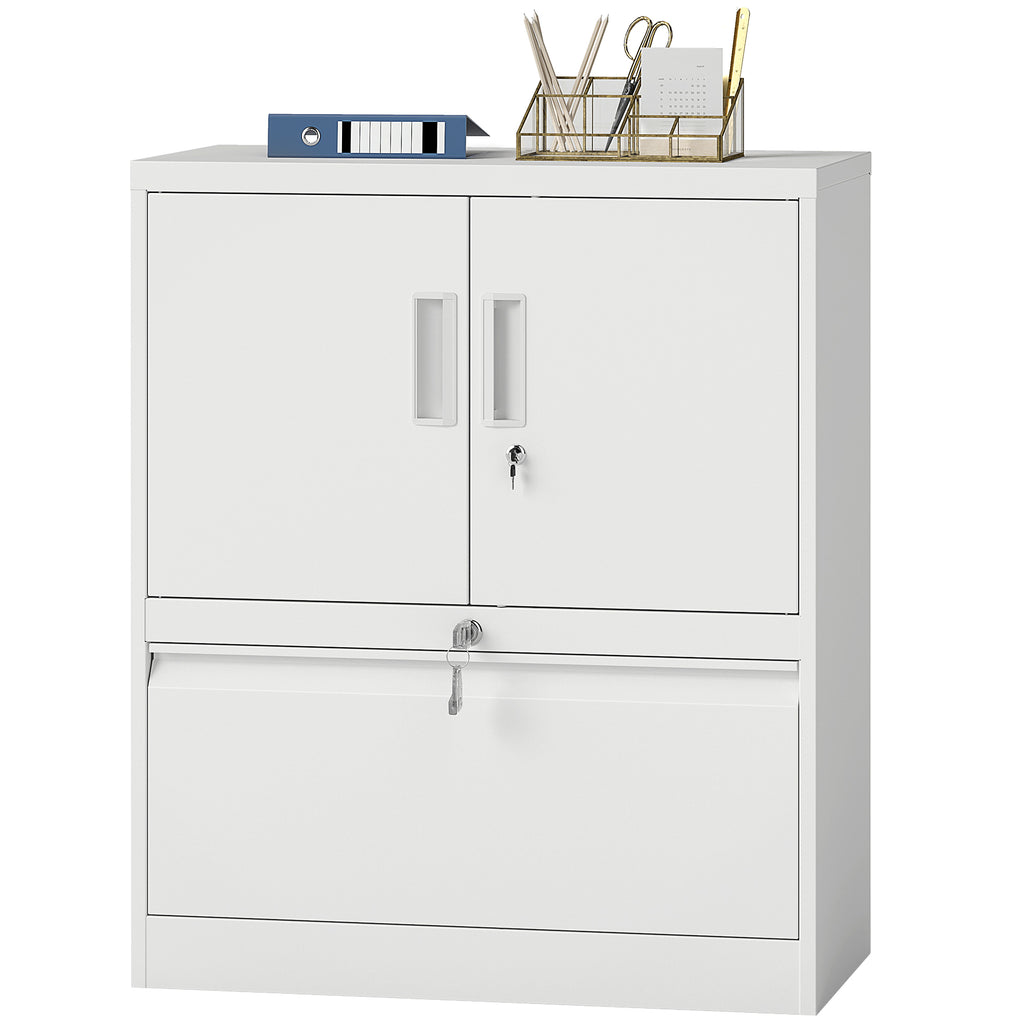 Aktenschrank B¨¹roschrank Abschlie?bar Mehrzweckschrank aus Stahl mit 2 T¨¹ren, Verstellbaren Regalen Wei?
