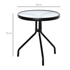 Beistelltisch Garten wetterfester Gartentisch mit Glastischplatte, Balkontisch aus Metall Ø50x55H cm