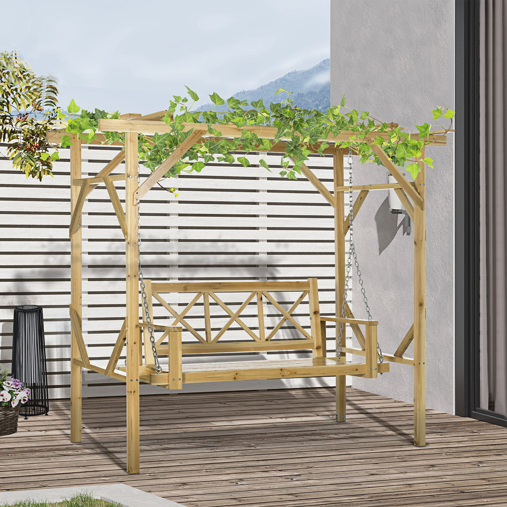 Schaukelbank mit Pergola, für 2 Personen, höhenverstellbar, Massivholzrahmen, 2,21 x 1,40 x 1,96 m
