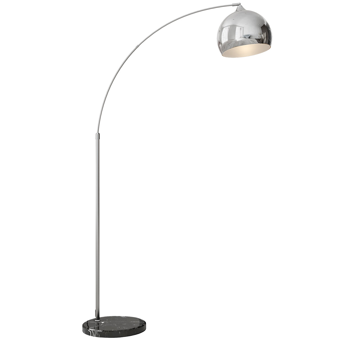 Bogenleuchte, Stehlampe, höhenverstellbar, Fußschalter, Sockel in Marmoroptik, 170-180cm, Silber/Schwarz