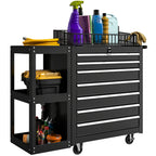 Lockable Steel Tool Chest on Wheels, 7 Drawer Tool Box with Handle for Workshop, Garage, Black