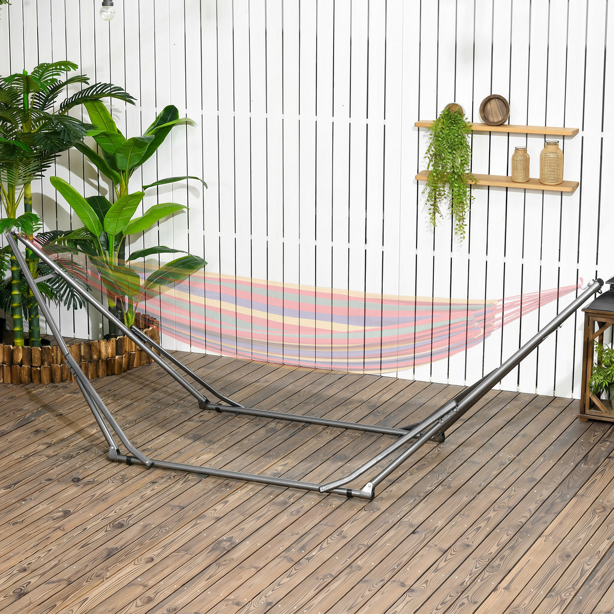 2-in-1 Hängemattenständer, wetterbeständig, Wäscheständer, 290 cm x 92 cm x 88 cm, Schwarz