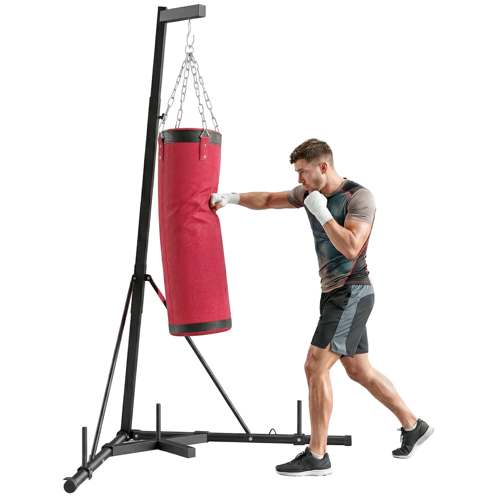 Boxsackständer 185-231cm Höhenverstellbar Freistehender Boxsackhalter mit Boxsack Dreiecksbasis Gewichtenhalter