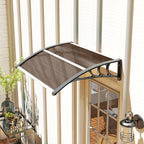 Front Door Canopy Outdoor Awning Aluminium Rigid Plastic Polycarbonate Rain Shelter UV Water Rain Resistant 100 x 75cm Brown