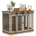 Dog Crate Furniture for Large Dogs, Double Dog Cage for Small Dogs w/ Sliding Doors, Oak Tone