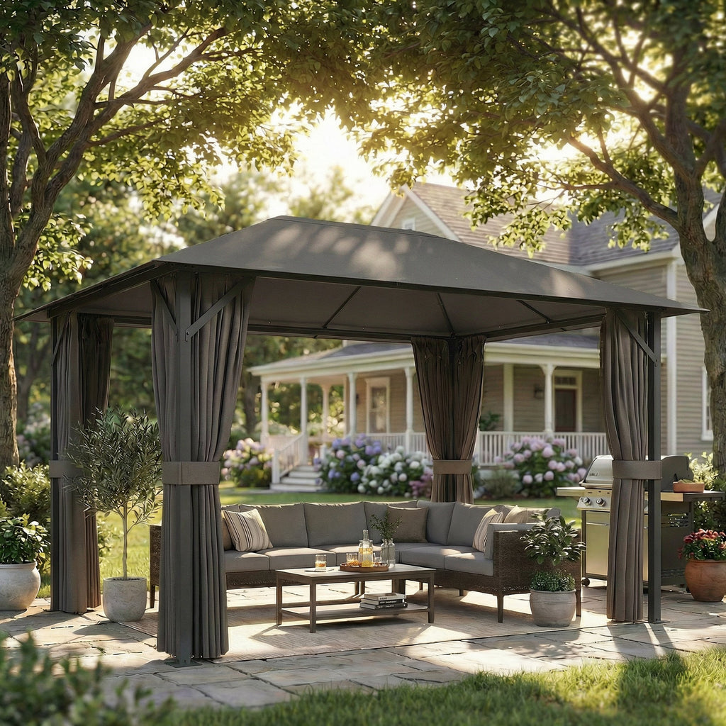 Pavillon ca. 4x3m Wasserabweisend Stabil Winterfest Gartenpavillon mit Moskitonetz 4 Seitenteile Lüftung Drainagelöchern