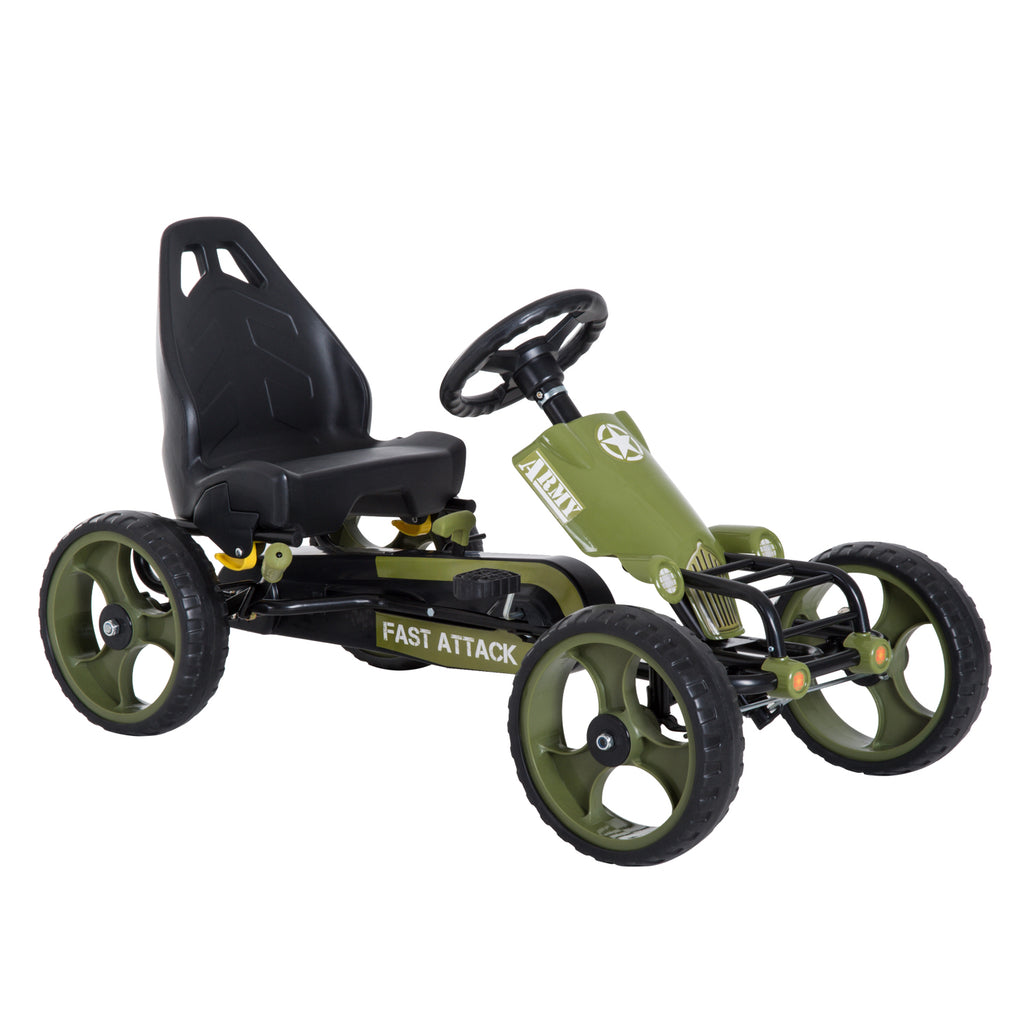 Go Kart Tretauto Tretfahrzeug mit Handbremse Kinderfahrzeug Kettcar Tretfahrzeug mit Verstellbarem Sitz ab 3 Jahren Grün 105 x 54 x 61cm