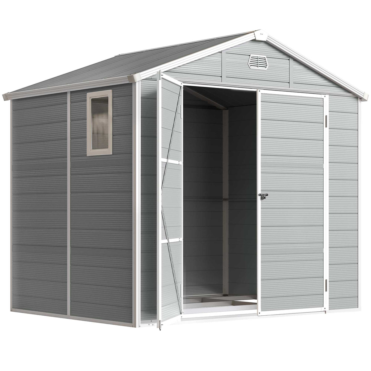 7.9ft x 6.2ft Aluminium Frame and Plastic Wall Shed, with Foundation - Light Grey