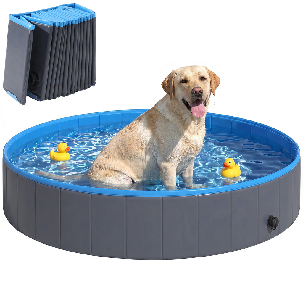 Foldable Dog Pool for Puppies and Ducks Dog Paddling Pool Bath Tub, Dark Grey, 160 x 30cm