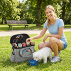 Dog Travel Bag, Waterproof Walking Bag with Multiple Pockets, Two Food Containers and Collapsible Bowl for Cat Puppy