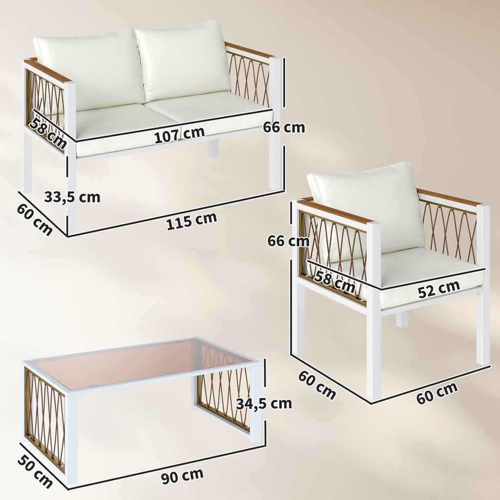 Gartenmöbel Set 4-teilig Polyrattan Lounge-Set mit Zweisitzer 2 Sessel Glastisch abnehmbar Kissen rutschfesten Matte