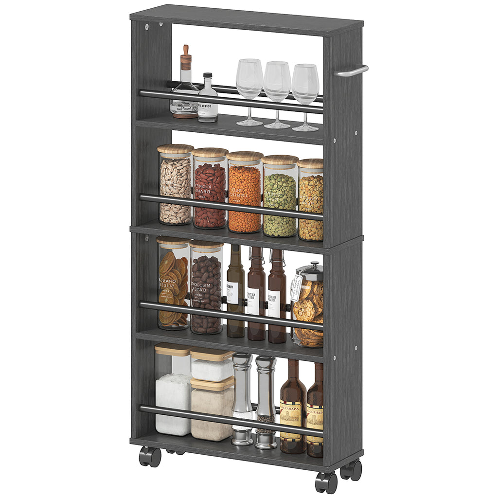 Multifunktionsregal mit Rollen, schmale Bauweise, 4 F?cher, 45x15x91 cm, Schwarz