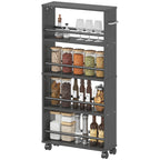 Multifunktionsregal mit Rollen, schmale Bauweise, 4 F?cher, 45x15x91 cm, Schwarz