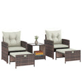Rattan Gartenmöbel Set 5-teiliges Balkonmöbel Set mit 2 Stühle Kissen Hocker Tisch Staufach Cremeweiß