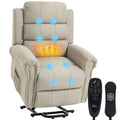 Massagesessel mit Aufstehhilfe, Relaxsessel, Vibrationsköpfe, mit Neigefunktion, Leinenoptik, Beige
