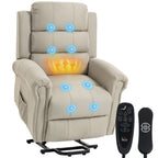 Massagesessel mit Aufstehhilfe, Relaxsessel, Vibrationsköpfe, mit Neigefunktion, Leinenoptik, Beige
