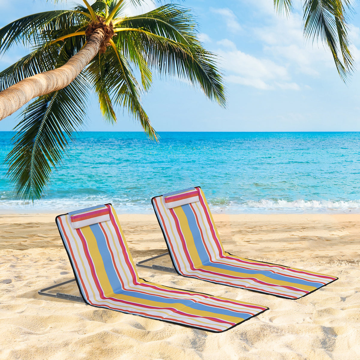 2er-Set Strandmatte, verstellbar, faltbar, 124L x 53B x 37-50H cm, Mehrfarbig
