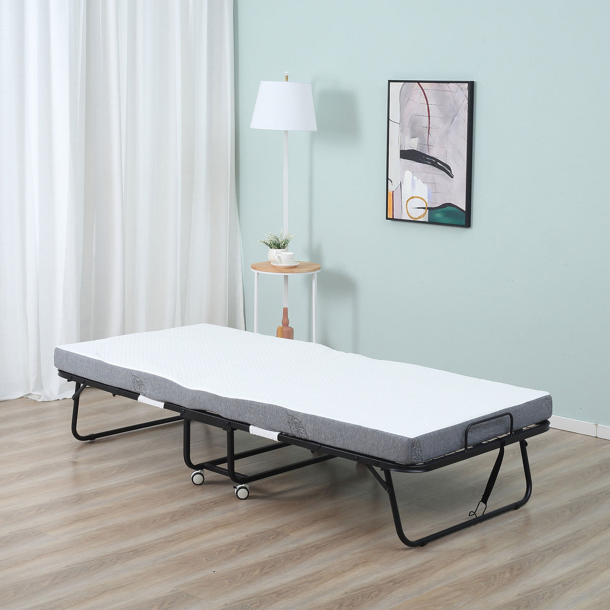 Klappbett 80x200 cm Erwachsene Gästebett Klappbar mit 10cm Dicker Schaumstoff Reisebett mit Stahlrahmen Feldbett mit Rollen bis 150 kg belastbar Einzelbett