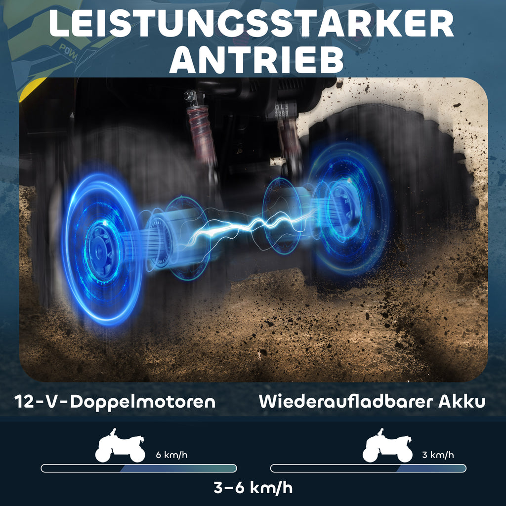 Elektro-Kinderquad, 3-8 km/h, 45 Min. Betriebszeit, LED-Scheinwerfer, Musikplayer mit USB, für Kinder 3 bis 5 Jahre
