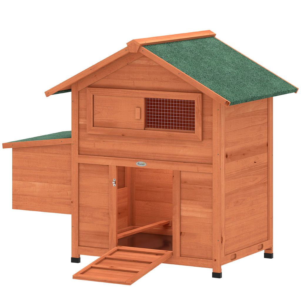 Hühnerstall Hühnerhaus aus Holz mit Nistkasten 2 Sitzstangen Rampe Fenster wasserdichtem Dach 113,5x67,5x95,5 cm Orange
