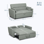 2-Sitzer Sofa mit Bettfunktion, Verstellbarer R¨¹ckenlehne, Polstersofa, Samtoptik, f¨¹r Wohnzimmer, Schlafzimmer, Hellgrau