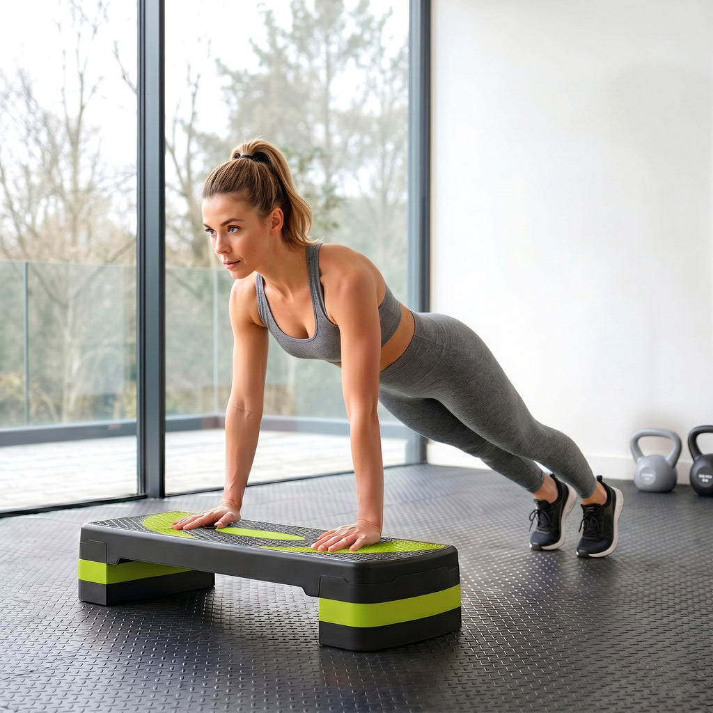 Aerobic-Stepper, h?henverstellbar, f¨¹r Indoor und Outdoor, Belastbarkeit bis 150 kg, 80 x 31 x 10-20 cm, Gr¨¹n