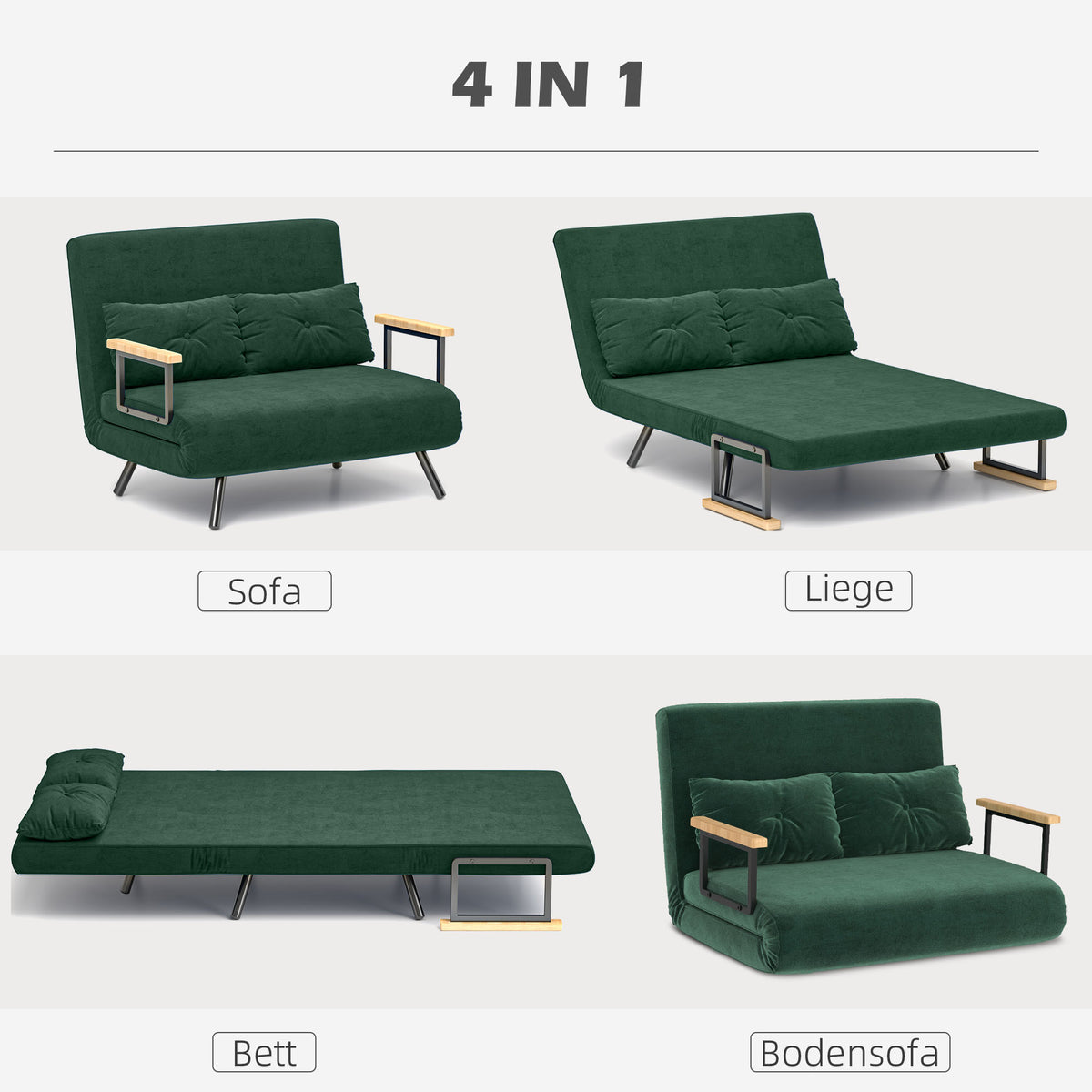 Schlafsofa 4 in 1 mit Schlaffunktion Samtoptik 183x98,5cm Grün