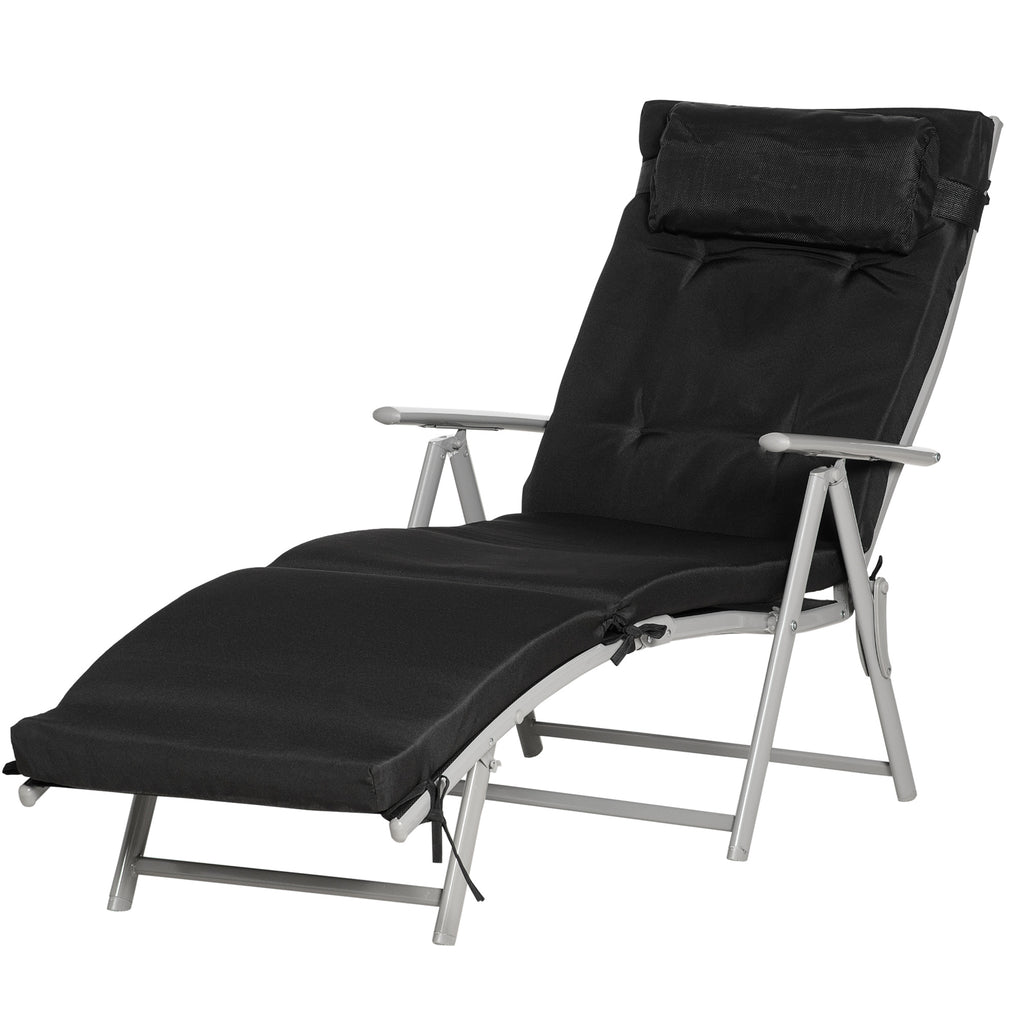 Sonnenliege klappbar Strandliege mit Kopfkissen Sitzkissen Liegestuhl mit 7-Fach verstellbare R¨¹ckenlehne Gartenliege Relaxliege bis 165 kg belastbar, f¨¹r Garten Urlaub Outdoor, Schwarz