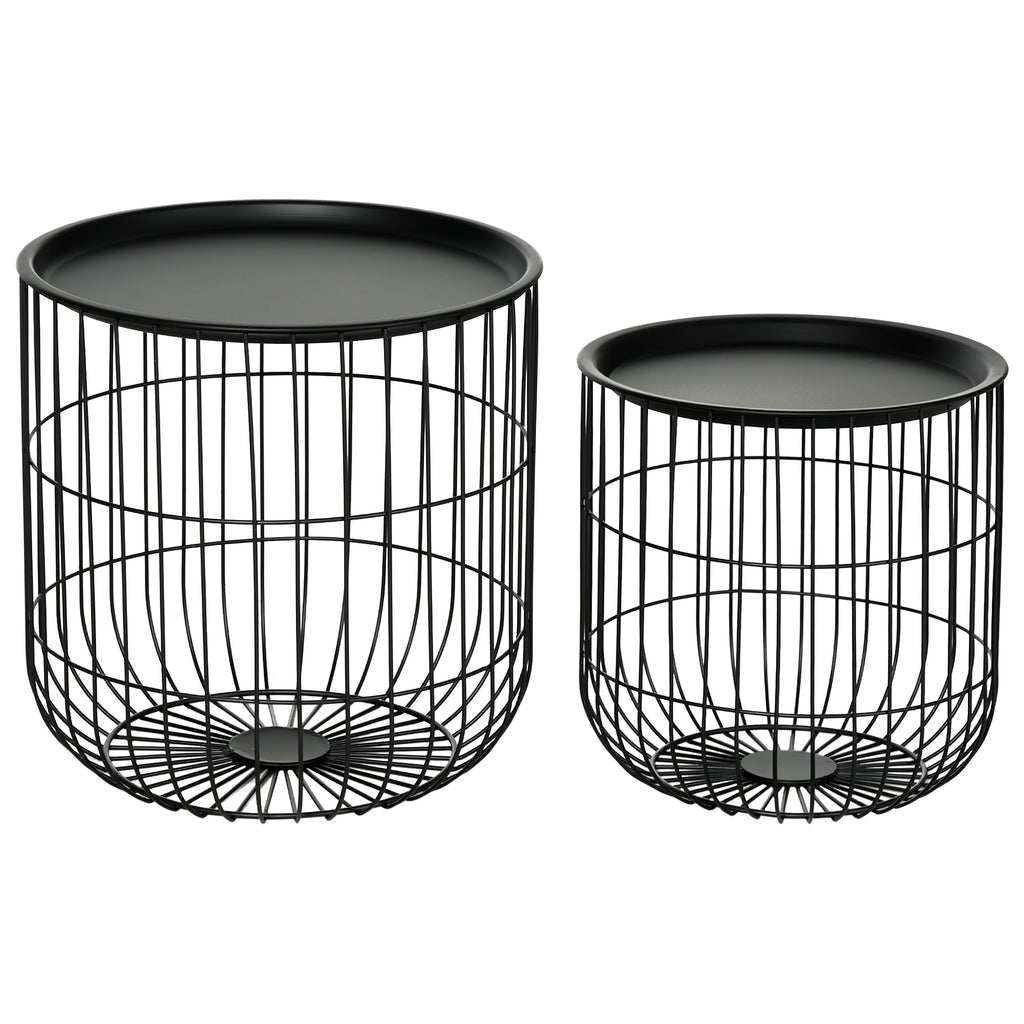 2er-Set Beistelltische im Skandidesign, mit Stauraum, stapelbar, Schwarz