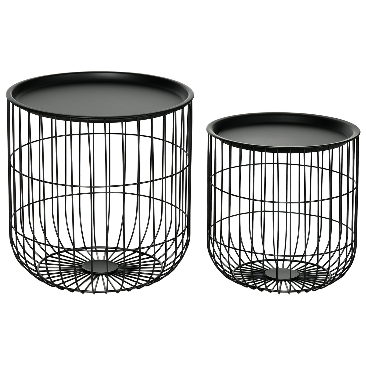 2er-Set Beistelltische im Skandidesign, mit Stauraum, stapelbar, Schwarz