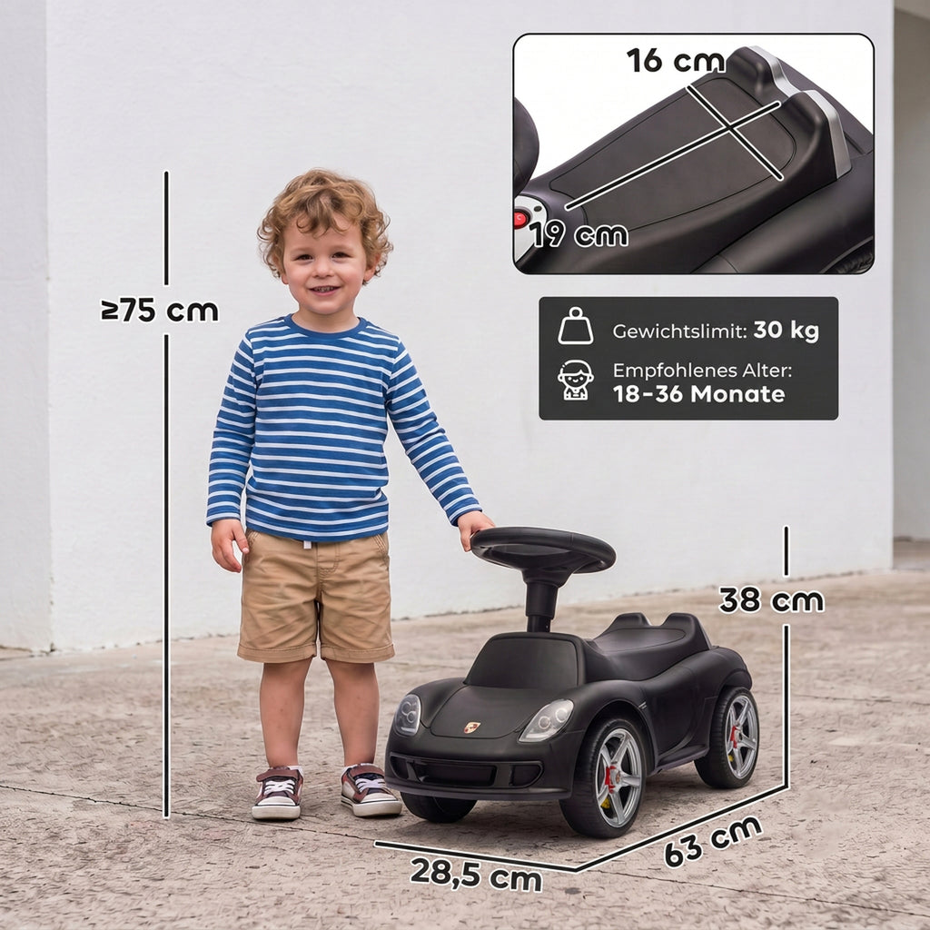 Ride on Car, Porsche Licensed Toddler Push Car with Horn, Headlights, Sound and Steering Wheel for 18-36 Months, Matte Black
