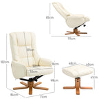 Relaxsessel mit Hocker, Liegefunktion, Kunstlederbezug, bis 150 kg, 71 x 84 x 102 cm, Cremeweiß
