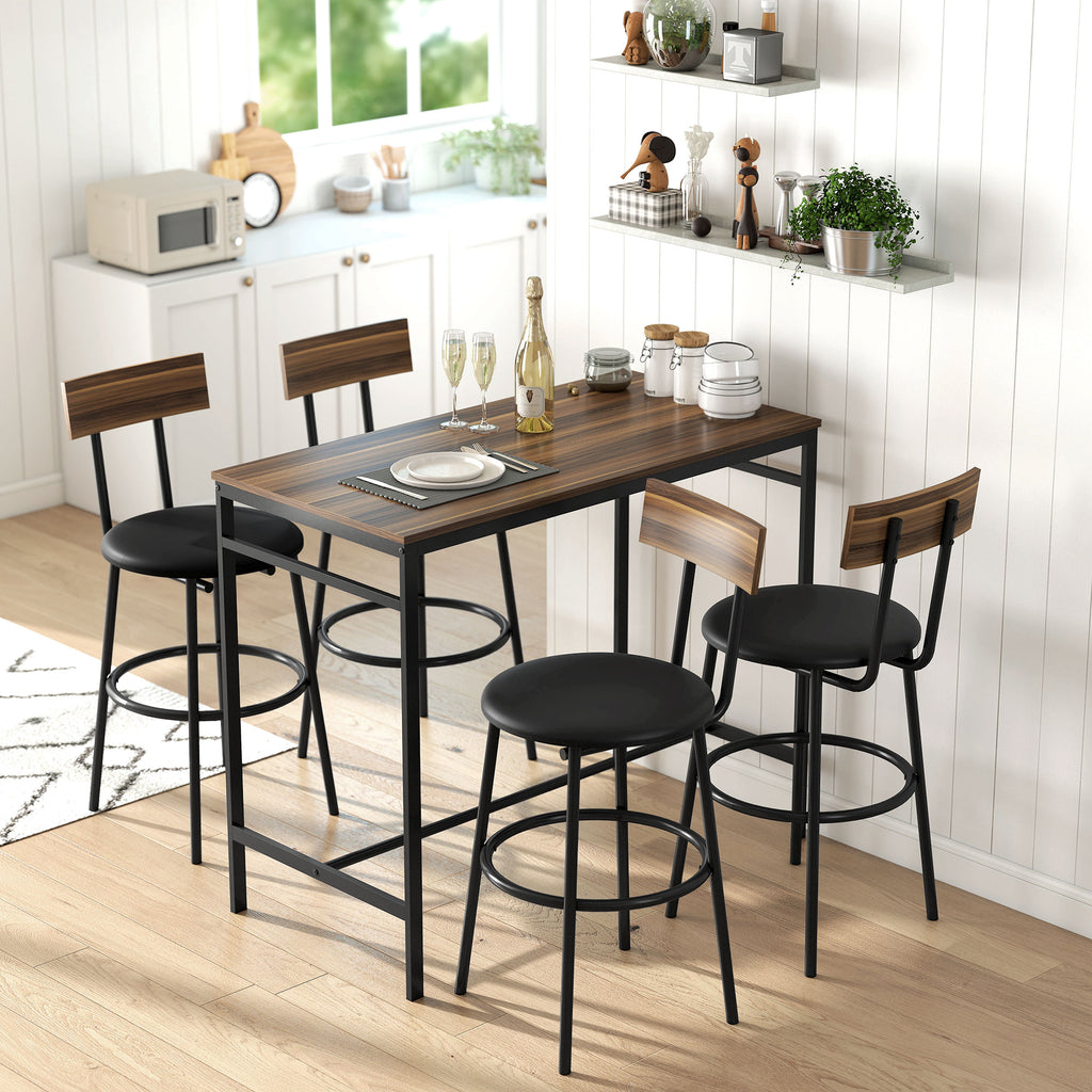 5-teiliges Bartisch-Set mit 4 Stühlen, Industrielles Design, für Küche, Esszimmer, Holz, Stahl, Braun