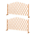 2 Pack Expanding Fence Panels, Wooden Freestanding Garden Fence with Stable Feet, 180 x 30 x 103cm, Brown