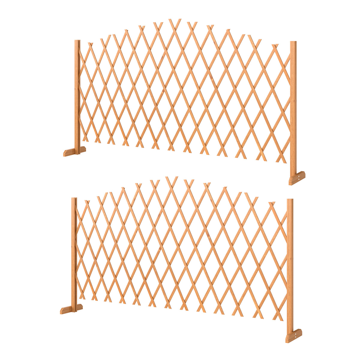 2 Pack Expanding Fence Panels, Wooden Freestanding Garden Fence with Stable Feet, 180 x 30 x 103cm, Brown