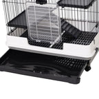 Four-Tier Small Animal Cage, for Bunnies, Ferrets, Chinchillas w/ Wheels, Tray - Black