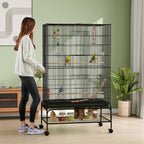 Vogelkäfig inklusive Sitzstangen, Vogelspielzeug, herausnehmbare Bodenwanne, Schwarz