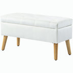 Polsterbank mit Stauraum, Stoffbezug in Samtoptik, Holzbeine, für Wohnzimmer, Schlafzimmer, Flur, 80 x 35 x 42 cm, Weiß