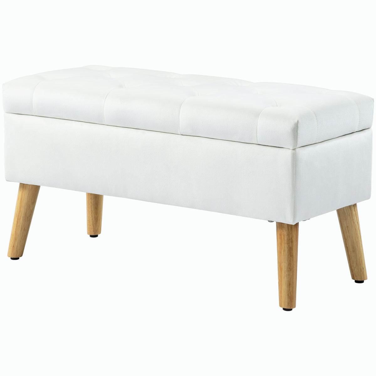 Polsterbank mit Stauraum, Stoffbezug in Samtoptik, Holzbeine, für Wohnzimmer, Schlafzimmer, Flur, 80 x 35 x 42 cm, Weiß