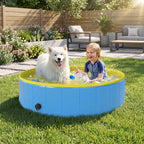 Foldable Dog Pool for Puppies and Ducks Dog Paddling Pool Bath Tub, Blue, 120 x 30cm