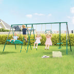 5-in-1 Schaukelgestell mit verstellbarer Nestschaukel Turnringe Doppelsitzer Klettergerüst für 3-8 Jahre 440x175x203 cm