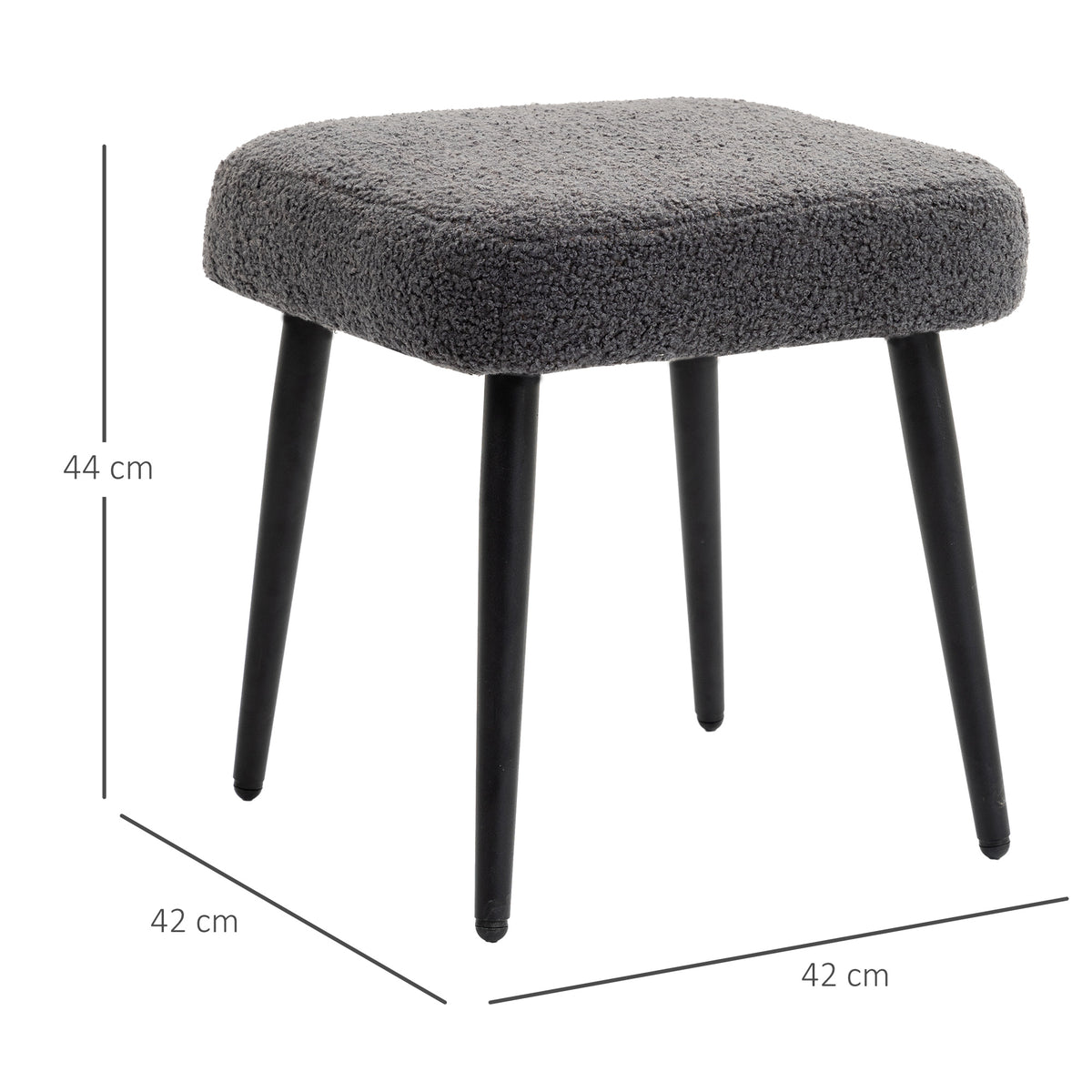 Hocker, Fu?st¨¹tze, gepolsterter Sitz, Kaschmir-Optik, Stahlbeine, 42 x 42 x 44 cm, Dunkelgrau
