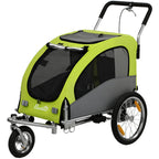 2 in 1 Dog Bike Trailer, Foldable Pet Stroller, Dog Bicycle Trailer with Suspension, for Medium Dogs up to 20kg, Green