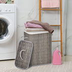 Laundry Basket with Flip Lid and String Handles, Collapsible Hamper Removable Lining Board Base Foldable Water-Resistant Dirty Clothes Storage, Grey